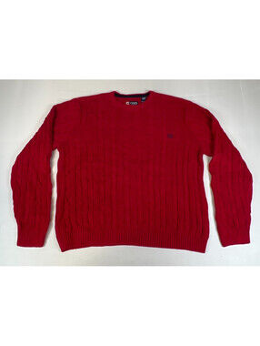 Vintage Chaps Ralph Lauren Men XXL Red Cable Knit Cotton Crewneck Sweater